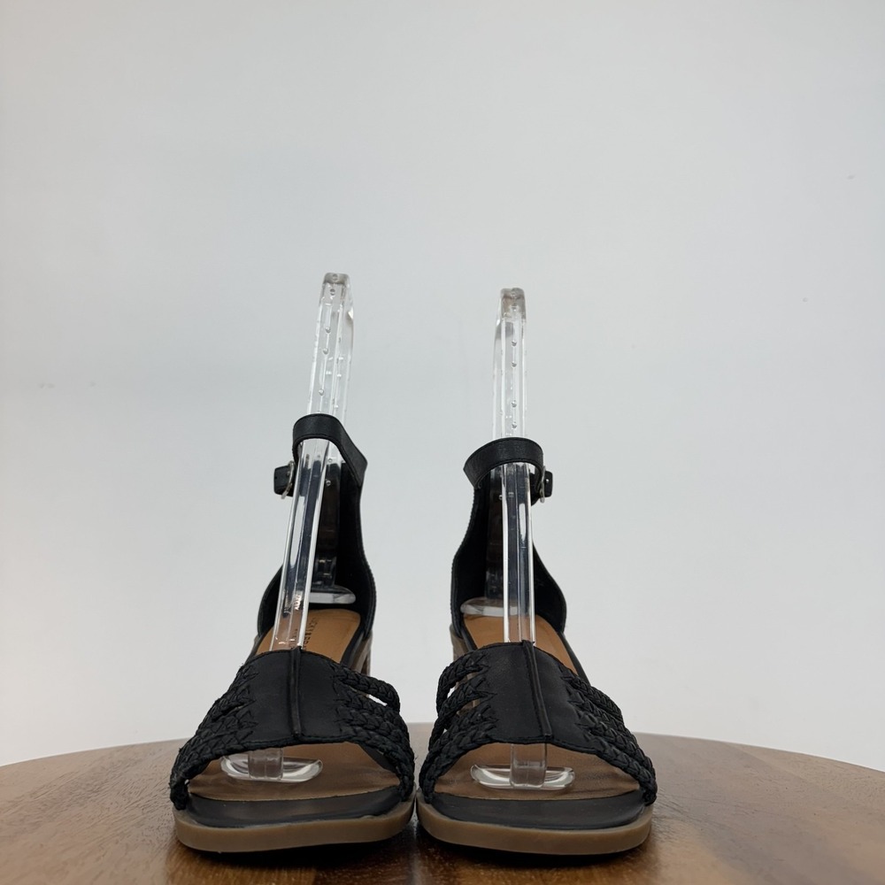 New Womens Lucky Brand Tasmina Black Leather Braided Sandals Block Heel Size 8 M - Picture 2 of 7